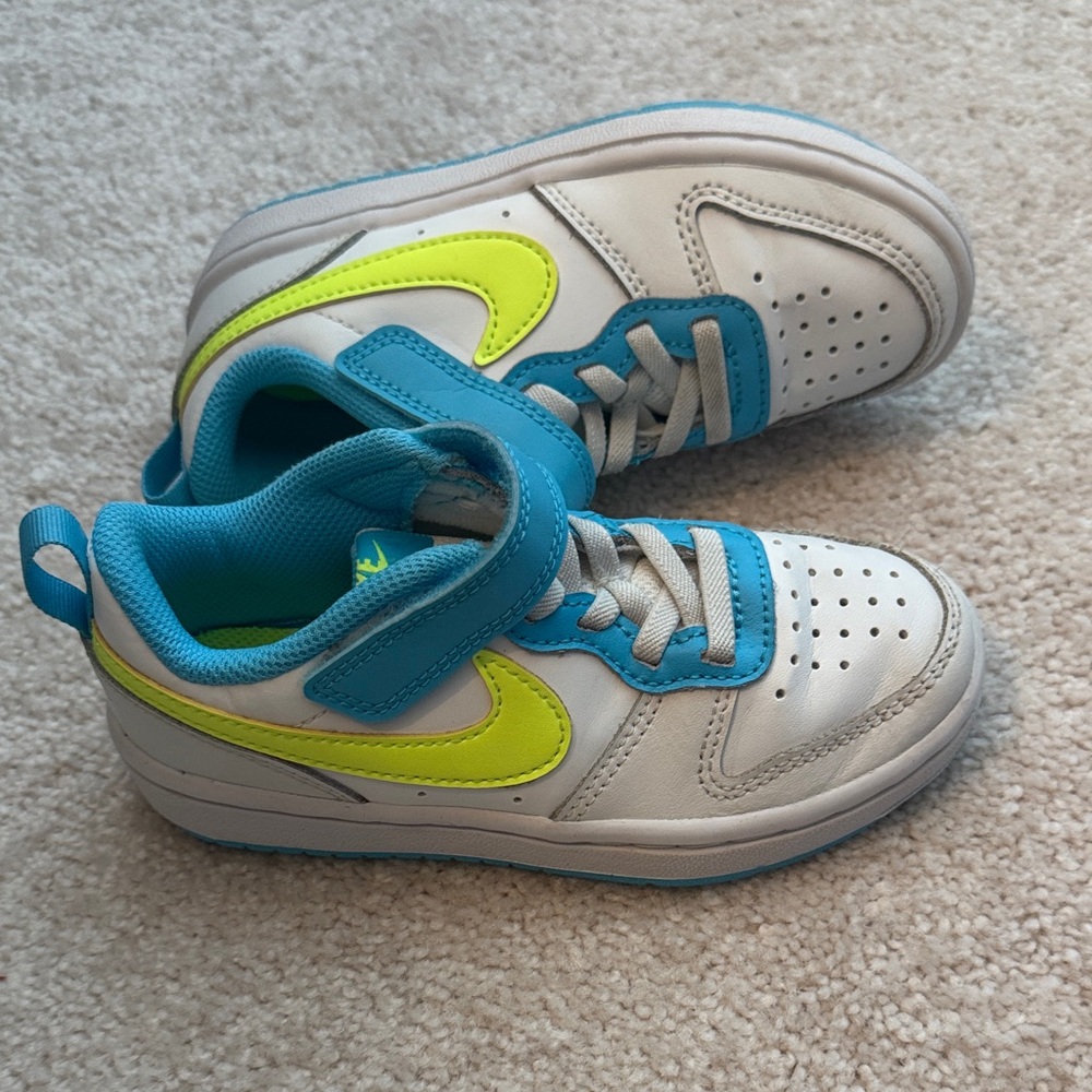Nike Kids White and Blue Sneakers with Neon Accents